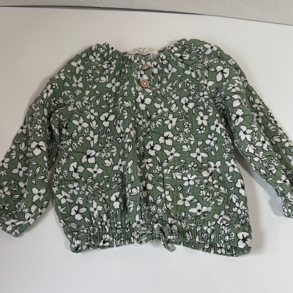 Jessica Simpson green floral print long sleeve shirt size 18 months